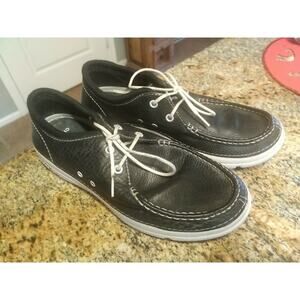 CROCS Cove Boat Shoes Loafers Size 10 Black Lace Up 11488
